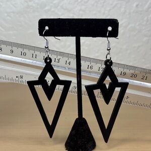Black Geometric Drop wooden Earrings - Modern Women's Jewelry